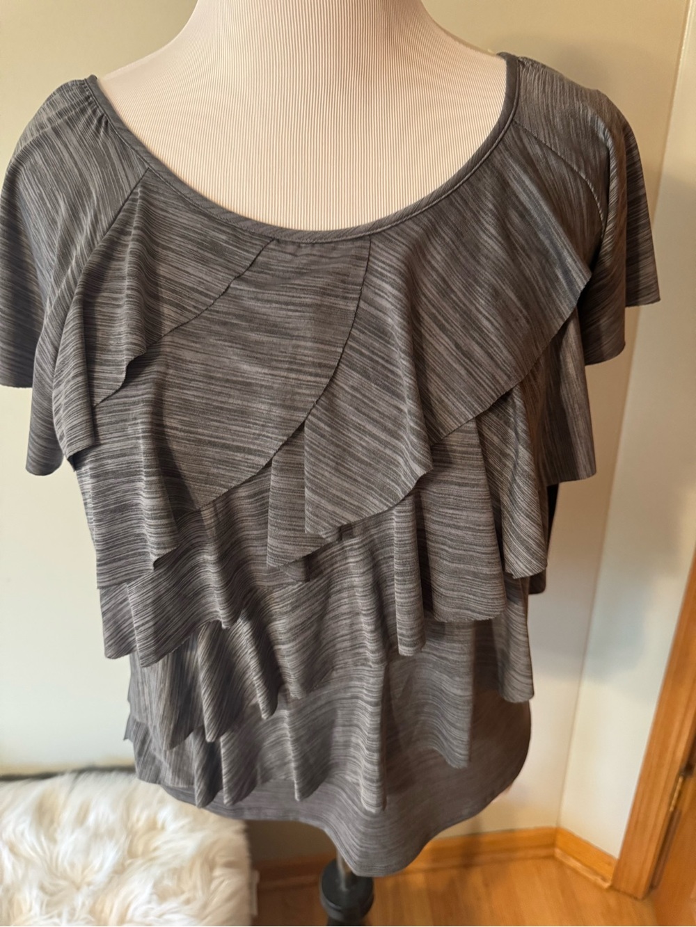 Notations Gray Layered Ruffle Short-Sleeve Top - Picture 2 of 6